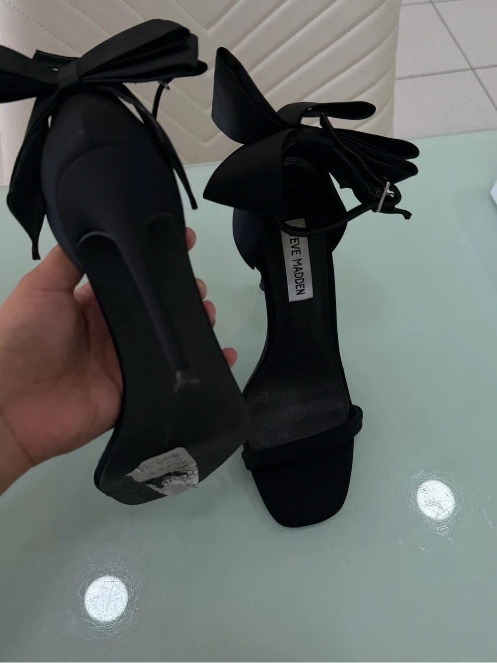 Steve Madden Black Bow Ankle-Strap Heels